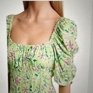 Wayf Liv Green floral puff sleeve dress. NWT